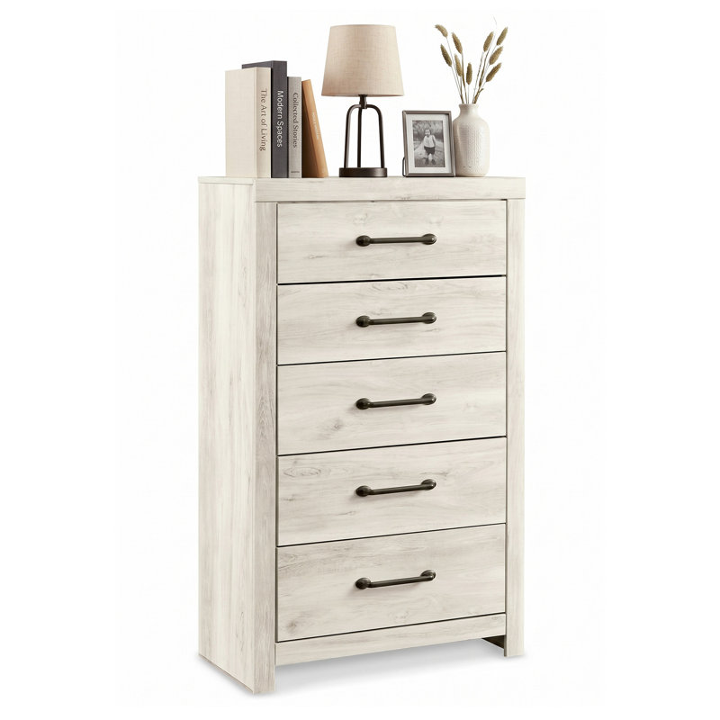 Commode 5 tiroirs Drystan, Blanchir