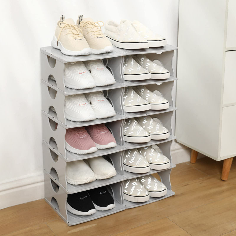 6 Pair Stackable Shoe Rack, Gray