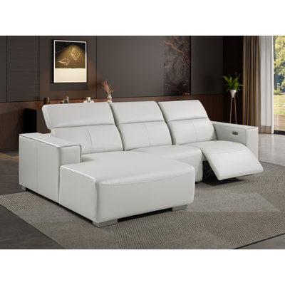 Canapé modulaire en cuir véritable gris clair 3 pièces en forme de L avec 1 fauteuil inclinable électrique et appuis-tête réglables orientés vers la gauche