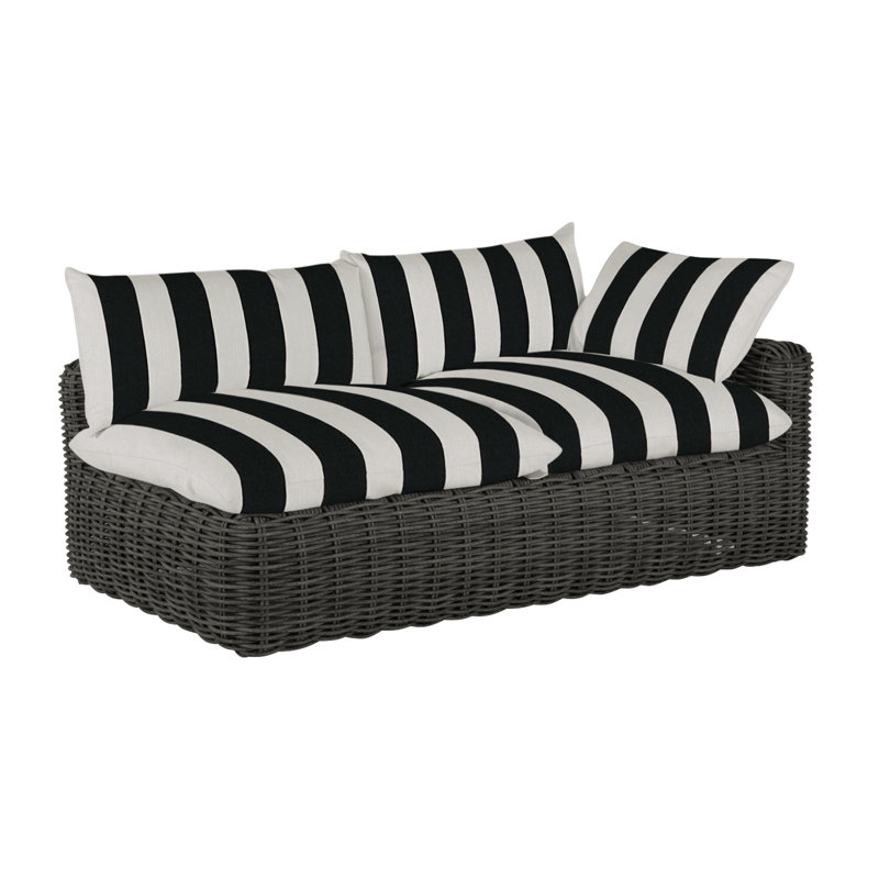 Montecito 75.25" Wide Outdoor Wicker Right Hand Facing Loveseat with Cushions, Welt, Indigo Velvet, Slate Gray