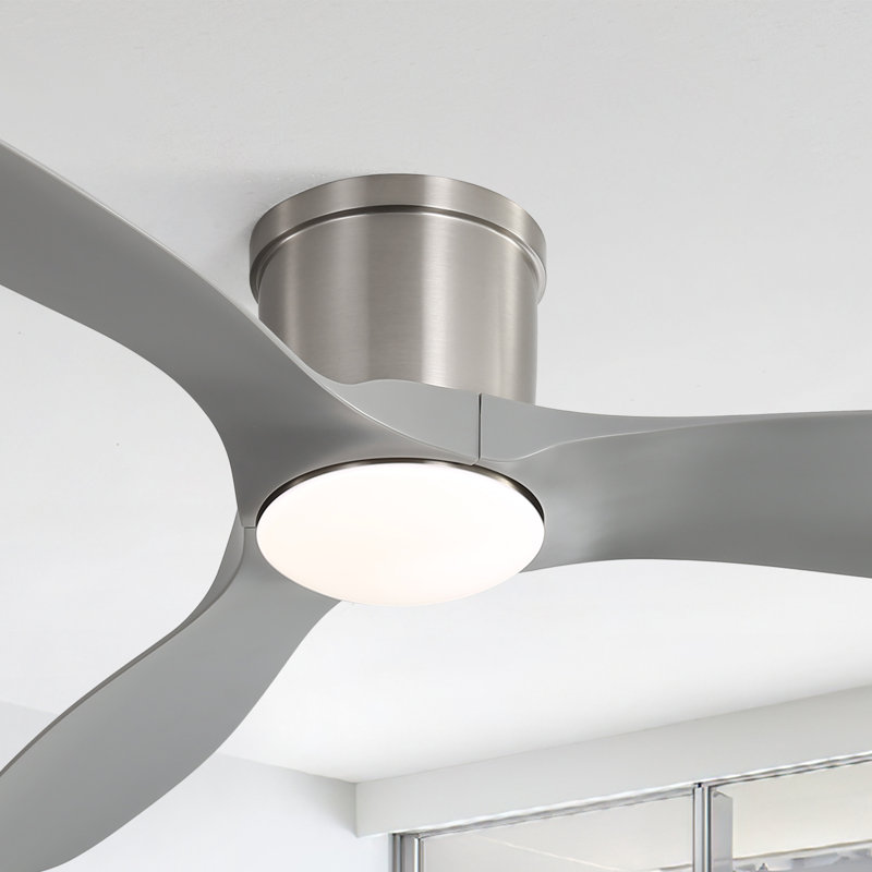 Ventilateur de plafond encastré 3 pales 52 pouces avec lumières DEL et télécommande Shandi, Sable nickel avec gris chauve