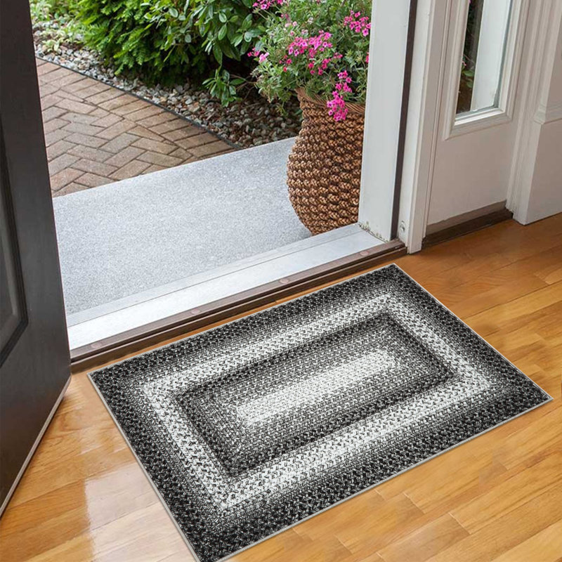 Tapis intérieur moderne lavable à bordure géométrique avec tapis doux pour décor de bureau à domicile-_104G-GRIS