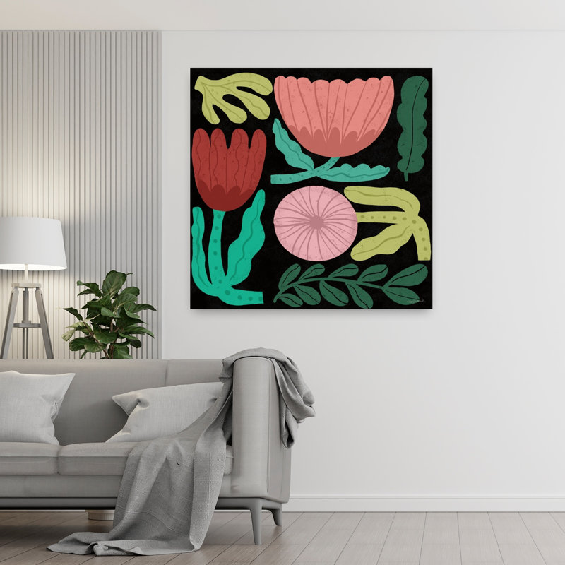 Art floral moderne abstrait contemporain, H 48 po x l 48 po