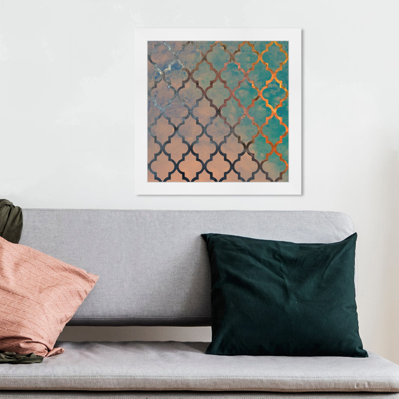 «Blue Abstract Moroccan» par Oliver Gal - reproduction, L 14 po x H 14 po, Or