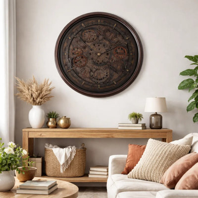 Clocks, 30" Round, Gear Mechanism, Large Oversized, Wall Clock, Black, Transitional