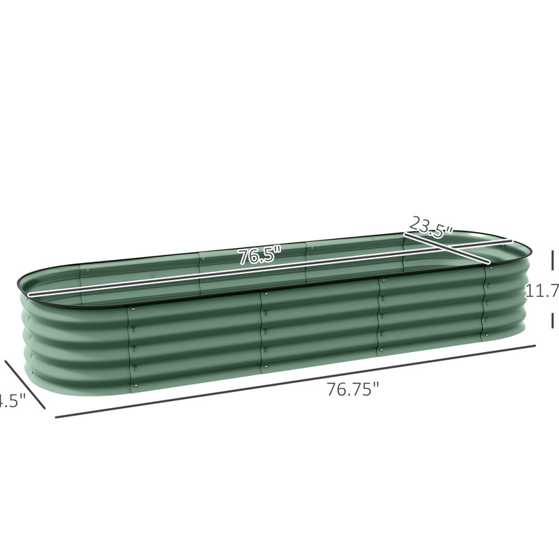 Galvanized Raised Planter Box Kit, 6.4' X 2' 1', For Outdoor Gardening, Metal Elevated Bed With Edge, Easy To Assemble, Self-Draining, Modular Design Garden 74.93" Length 24.5" Width 12.01" Height,