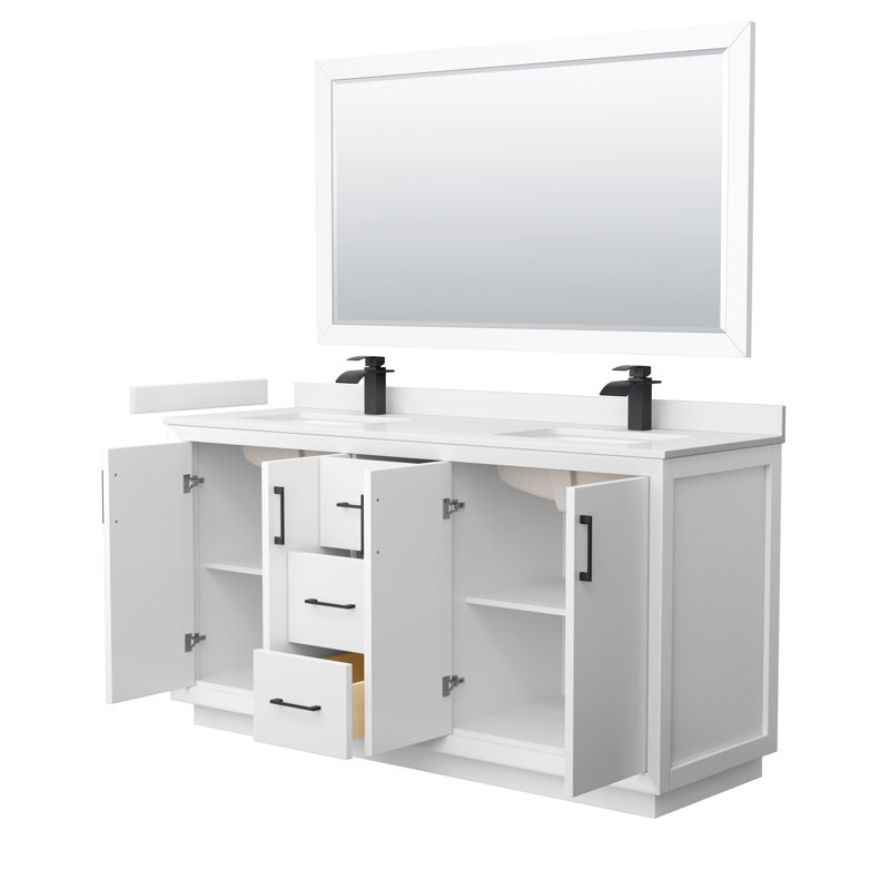 Strada 66'' W Double Vanity, White Quartz, White, Satin Bronze