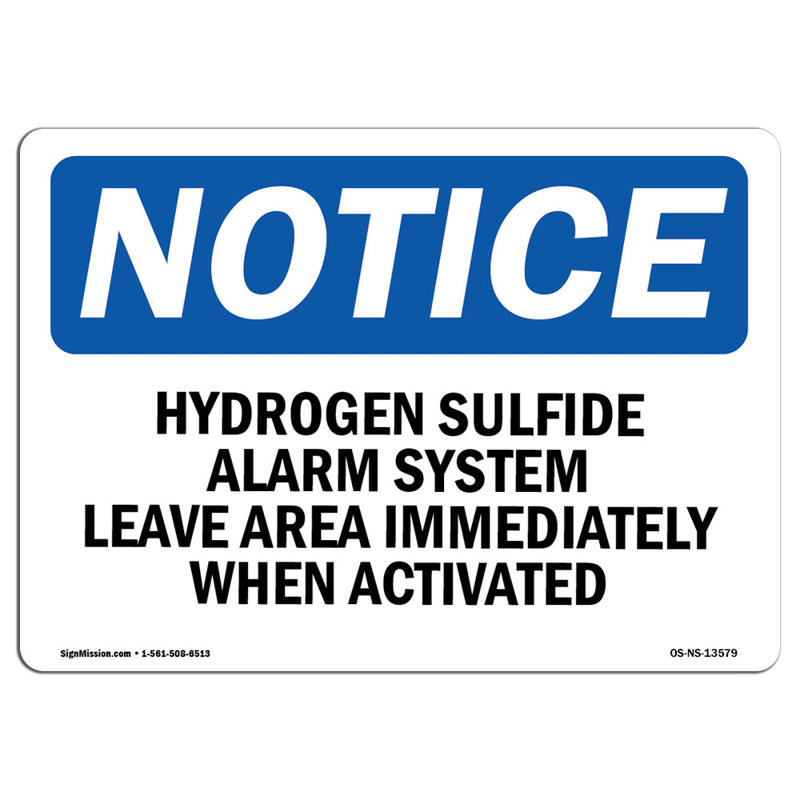 Hydrogen Sulfide Alarm System Leave Area Sign, 18" H x 24" W x 0.1" D