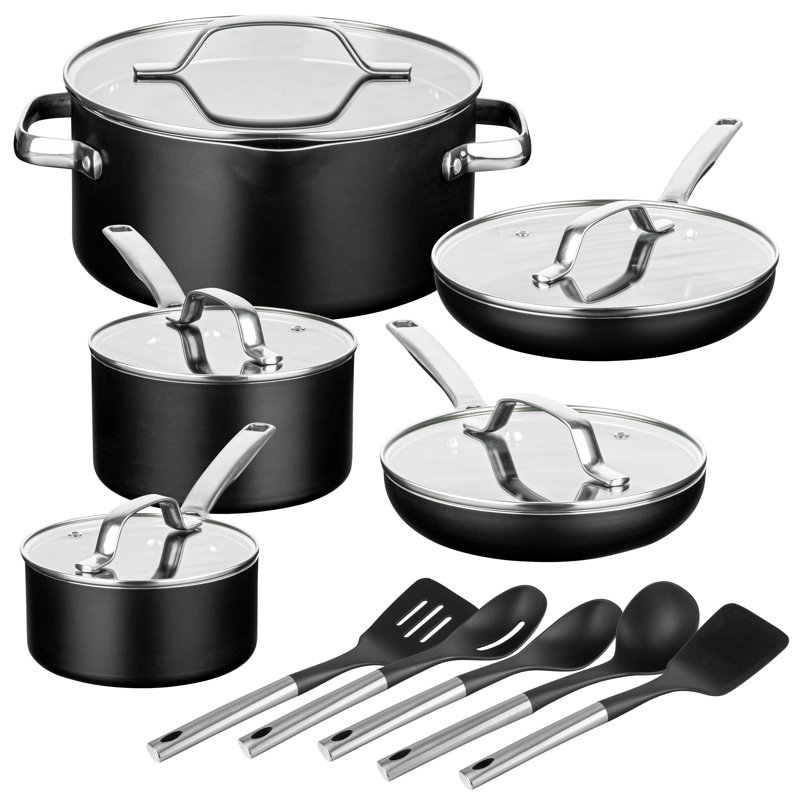 Gotham Steel Modern Collection 15 Piece Ceramic Nonstick Cookware Set, Black