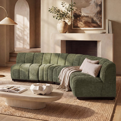 5 Piece Modern Curved Sectional Sofa, Chenille Modular Couch with Solid Wood Base, Symmetrical Design