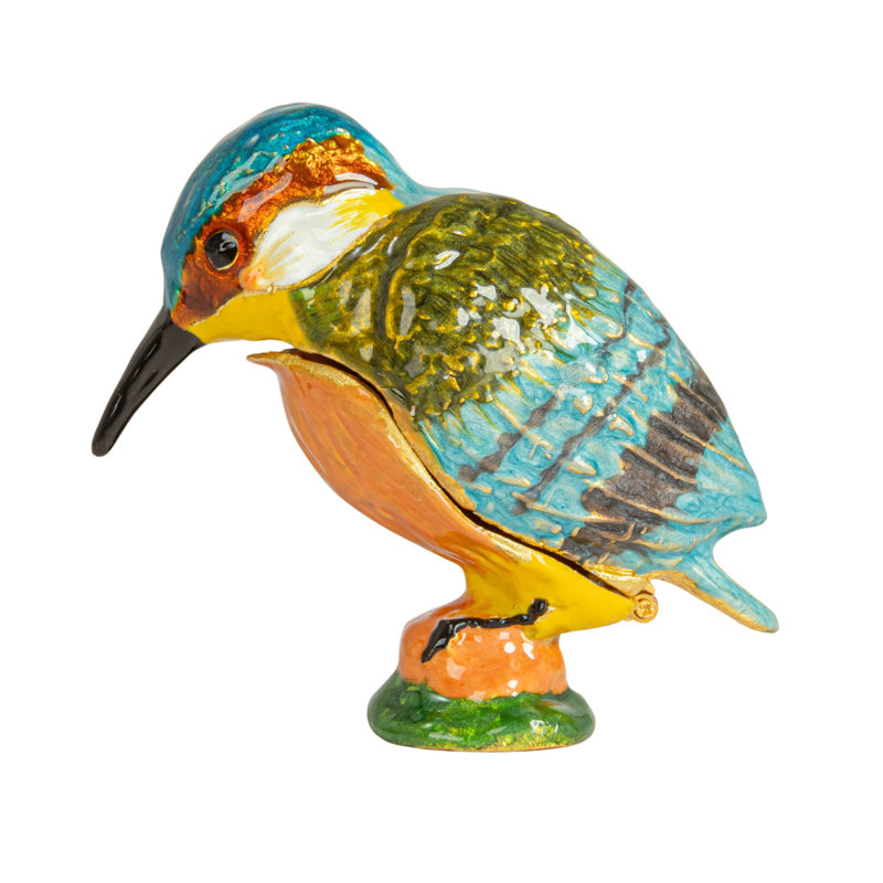 Multicolor Gold Enameled Metal Kingfisher Shaped Trinket Box