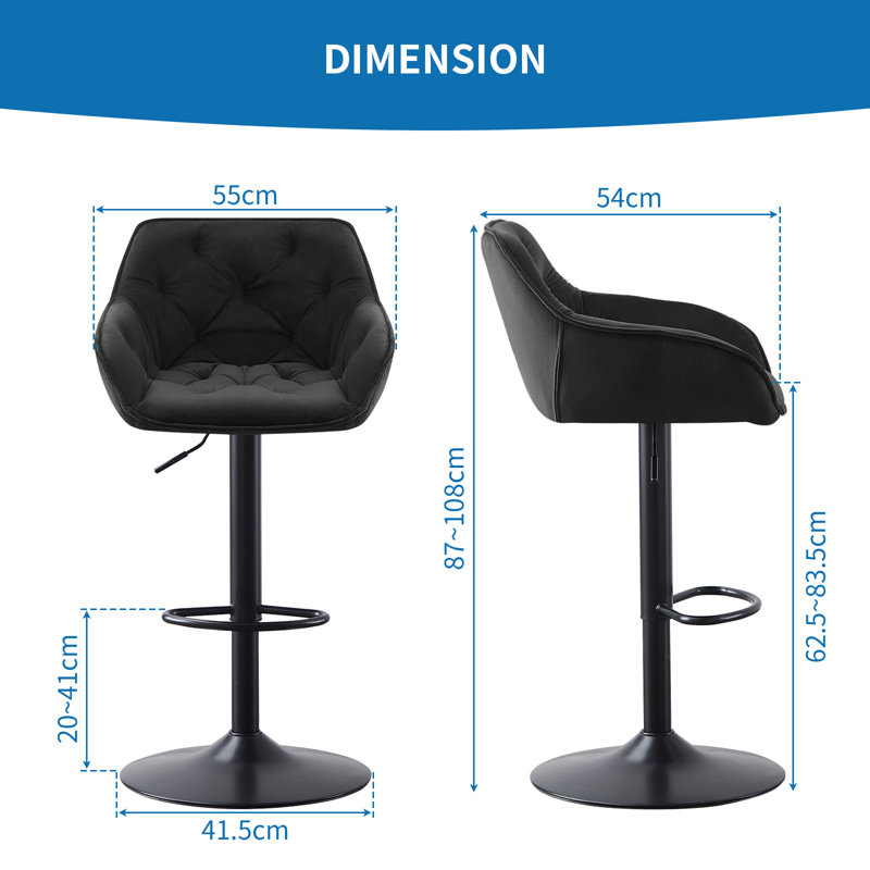 Swivel Velvet Upholstered Adjustable Height Counter Stool, Black