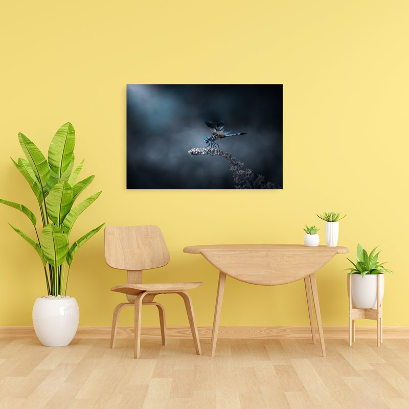 Vibrant Blue Dragonfly Delicate Peaceful Serene Dragonfly Nature Plant Wall Art Print 1 Piece Wrapped Canvas Wall Art