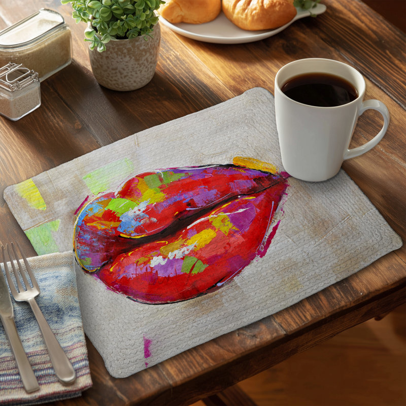 Colorful Lips Purple Braided Polyester Placemat - Home Decor