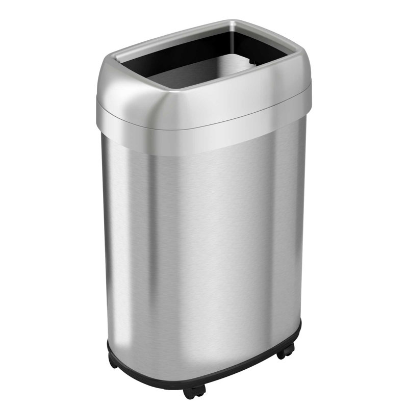 13 Gallon Stainless Steel Wheeled Open Top Trash Can