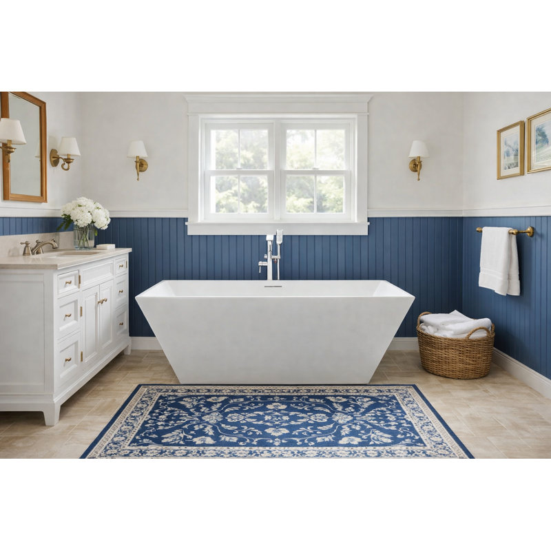 Baignoire de trempage autoportante en acrylique avec drain central, ensemble de drain et trop-plein 67 po x 32 po Condris Winton