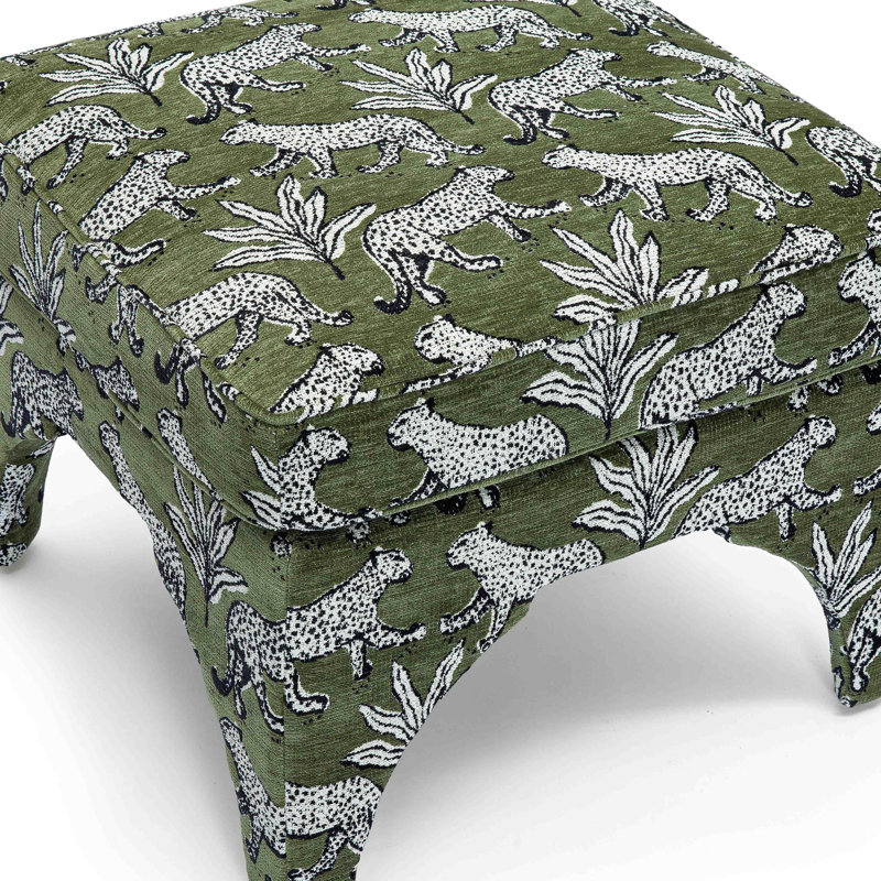 Leopard Jacquard Ottoman, Olive Green