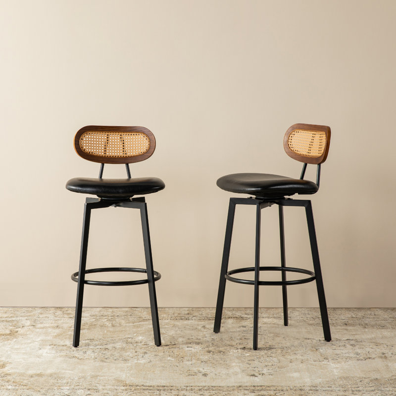 Tabouret de bar pivotant 30 po noir avec dossier en noyer synthétique