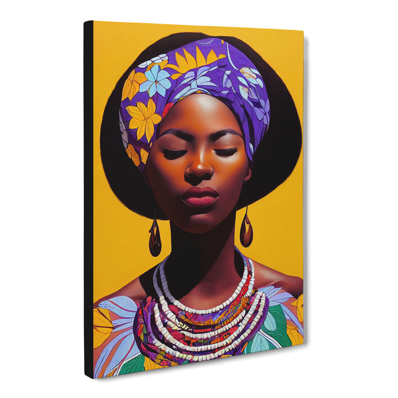 African Woman Floral - Wrapped Canvas, 50cm H x 35cm W x 3cm D