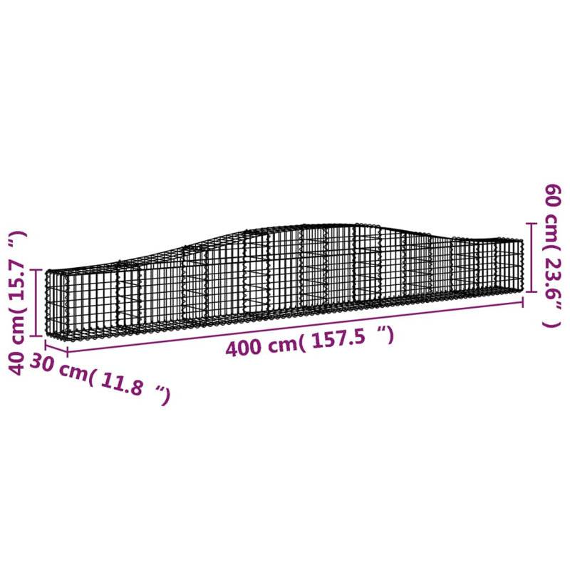 Arched Gabion Baskets 6 Pcs Galvanised Iron, 60cm H x 400cm W x 30cm D