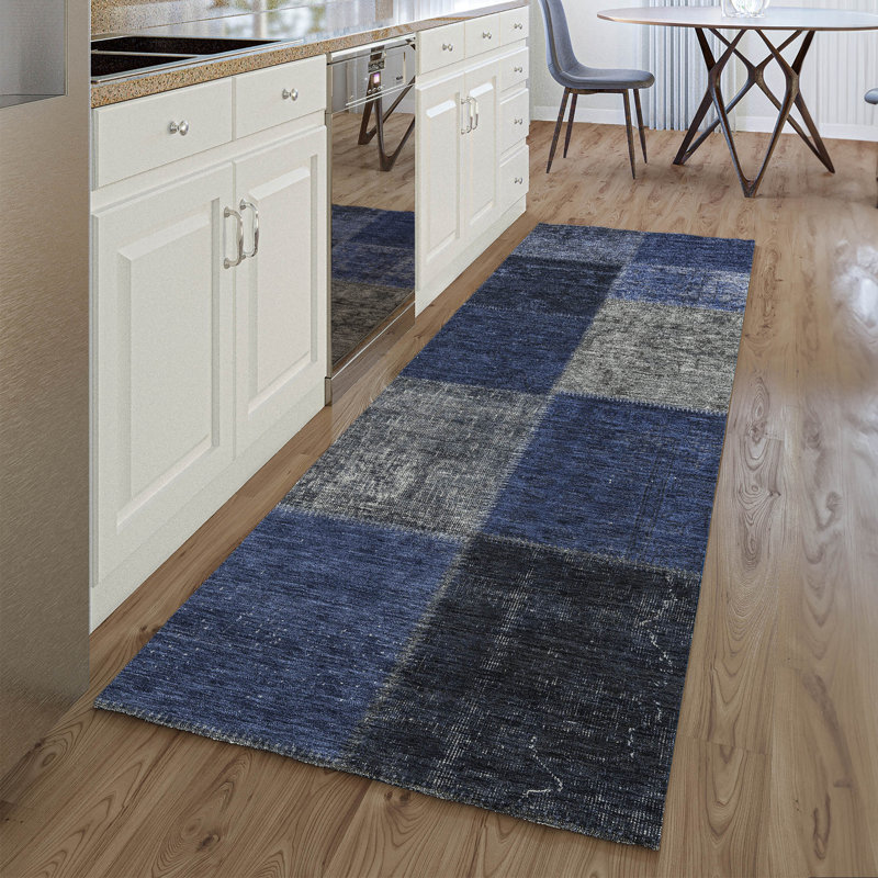 Premium Machine Washable Prisco Navy Rug, Runner 2'3" x 7'6"