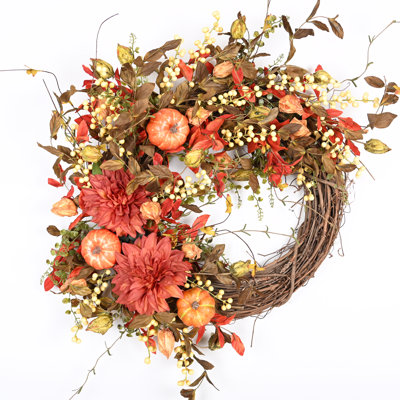 Couronne de citrouille 24 po avec dahlia