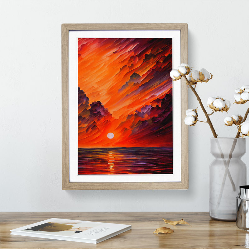 Ocean Sunset View No.5 - Framed Print, 64cm H x 46cm W, Oak