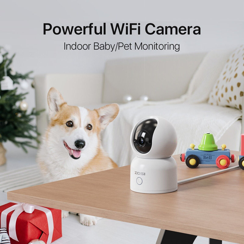 Caméra de sécurité PTZ 360 ° 3MP d'intérieur pour bébé / animal avec conversation bidirectionnelle, appel en un clic, vue à distance