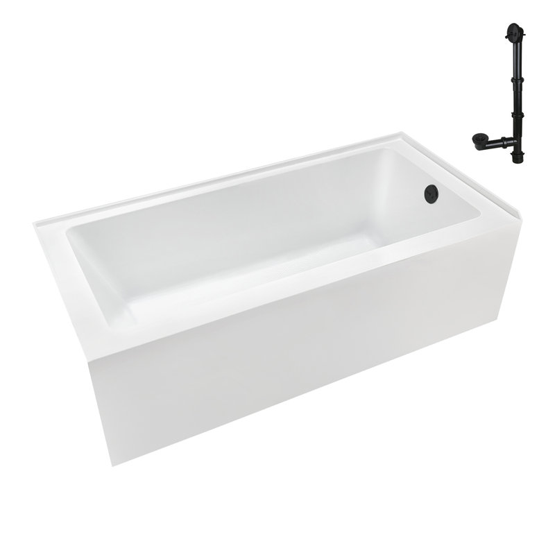 Baignoire en alcôve en acrylique blanc brillant avec drain extérieur 66 po x 32 po Streamline, Noir mat