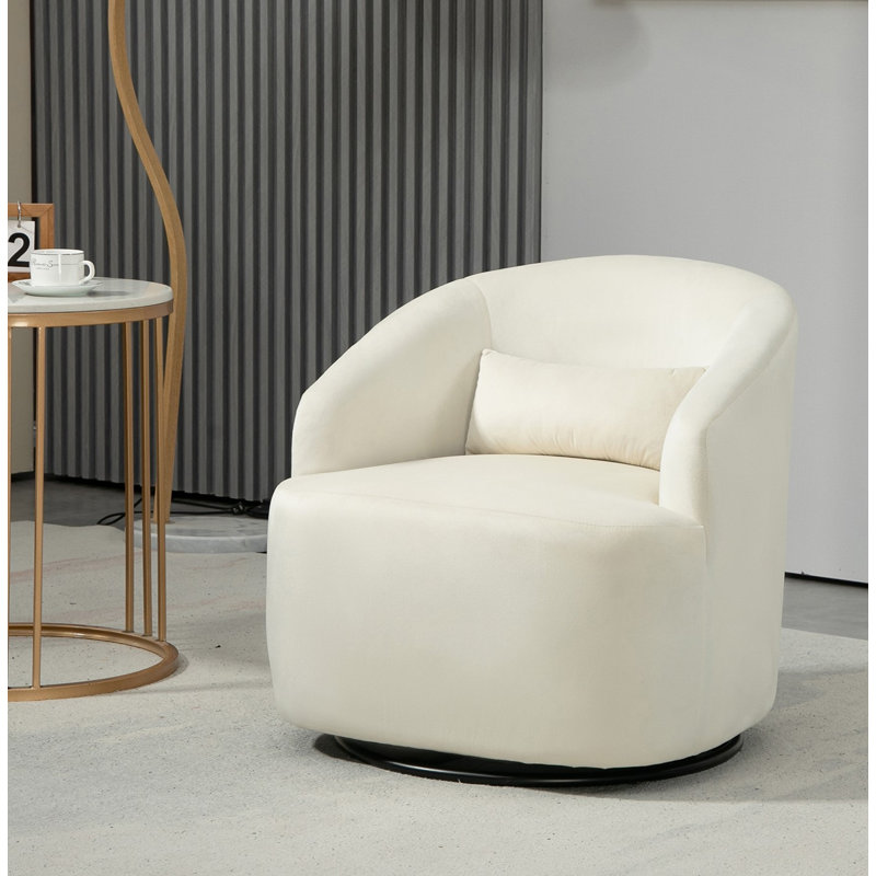 Barrel design 360 degree swivel Chair, Beige Velvet