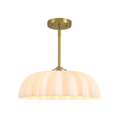 1-Light Matte Pleated Glass Dining Room Pendant