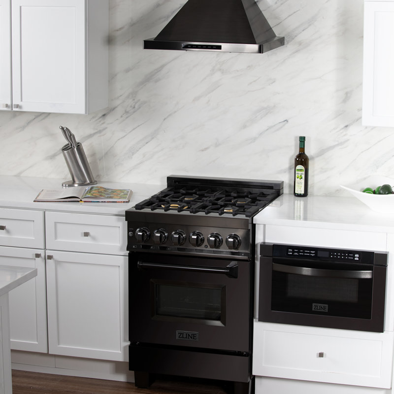 ZLINE 24" Legacy Dual Fuel Range w/ 4 Brass Burners & Oven in Black Stainless Steel