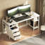 Metal Base Computer Desk,Gaming Desk with 3 Fabric Drawers & Storage Shelves, Writing Work Study Desk for Home Office Bedroom, Modern Simple Student PC Desks Table-257566300-257566295
