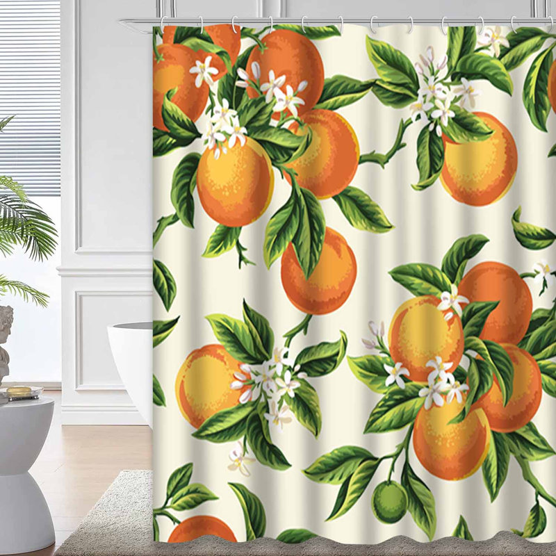 Rideau de douche imperméable à motif floral orange avec 12 crochets, L 72 po x l 72 po