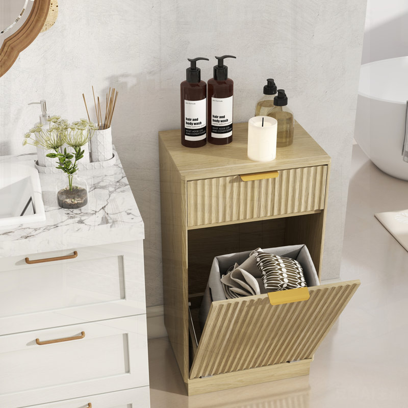 Armoire poubelle inclinable 10 gallons Woodgrain avec tiroir à texture ondulée et bac coulissant, Oak