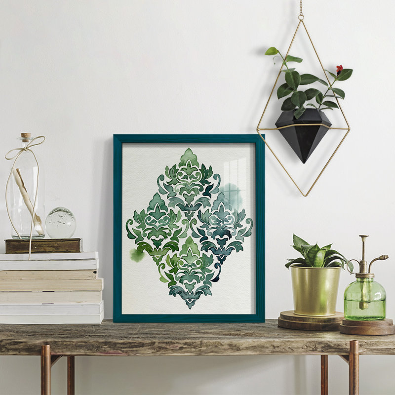 Motif algue et azule II - impression encadrée avec verre, L 12 po x H 15 po x P 1 po, Cadre bleu