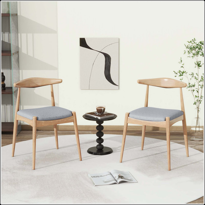 Chaise de salle à manger rétro en bois d'hévéa avec dossier ergonomique - naturel + gris, ensemble de 2, Grey, Natural