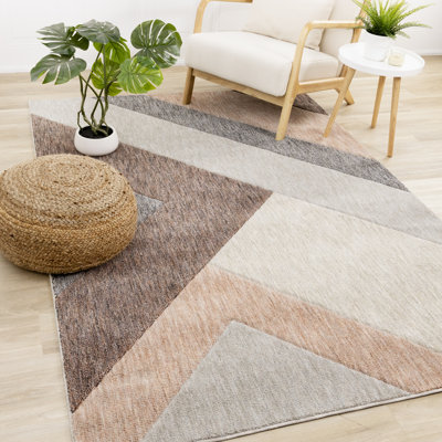 Tapis géométrique recyclé rose ivoire Lecreasha
