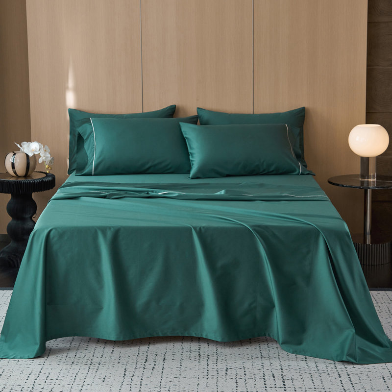 MooMee Sheet Set 600TC 100% Long-Staple Cotton Silky Sateen Look, Forest Green, King Sheet Set with 2 King Pillowcases