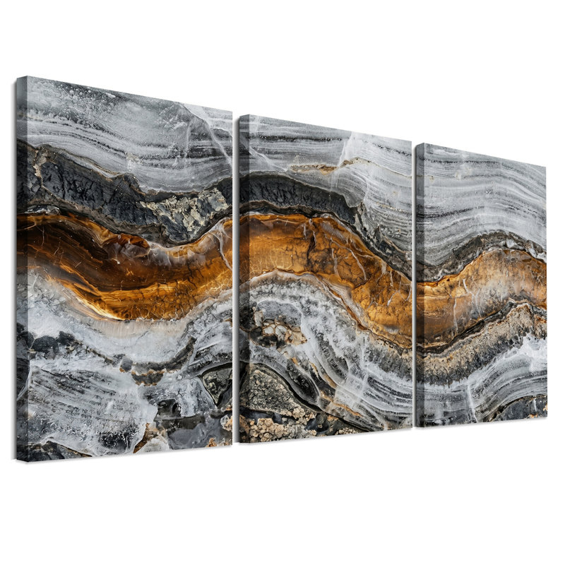 Ensemble de 3 impressions sur toile Layered Grey Ice and Amber Water Channel, H 30 po x l 20 po x 3 pièces