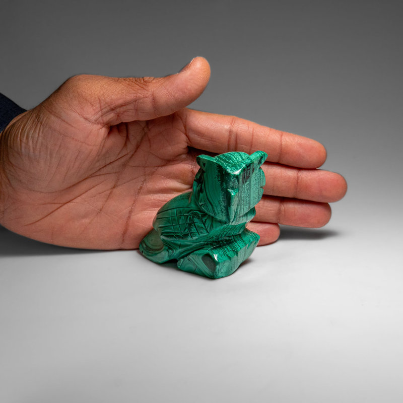 Genuine Polished Malachite Owl Carving (298 Grams)