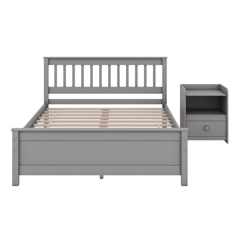 Lit avec tête et pied de lit, table de chevet incluse, gris, Double