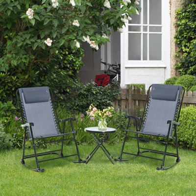 Ensemble bistro 3 pièces Outsunny, chaise pliante d'extérieur avec table basse en verre