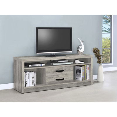 Grey Driftwood 2 - Drawer Tv Stand With A Weathered Rustic Aesthetic, Dual Storage For Organized Living, Captures Aged Wood Beauty, Long Term Use, Versatile Design, 59 Inches Height Engineered