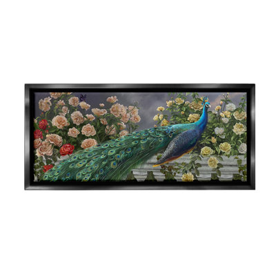 «Peacock & Cottage Blossoms Floater Frame» par Nene Thomas sur toile