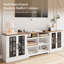 Très grand buffet armoire avec rangement, armoire-bar de style campagnard de 94,5 po avec portes en verre et tablettes ouvertes, armoire de rangement en bois pour salon, blanc