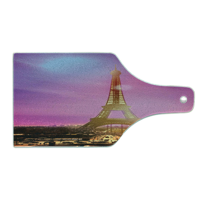 Ambesonne Eiffel Tower Tempered Glass Cutting Board Colourful Sky Paris Multicolor
