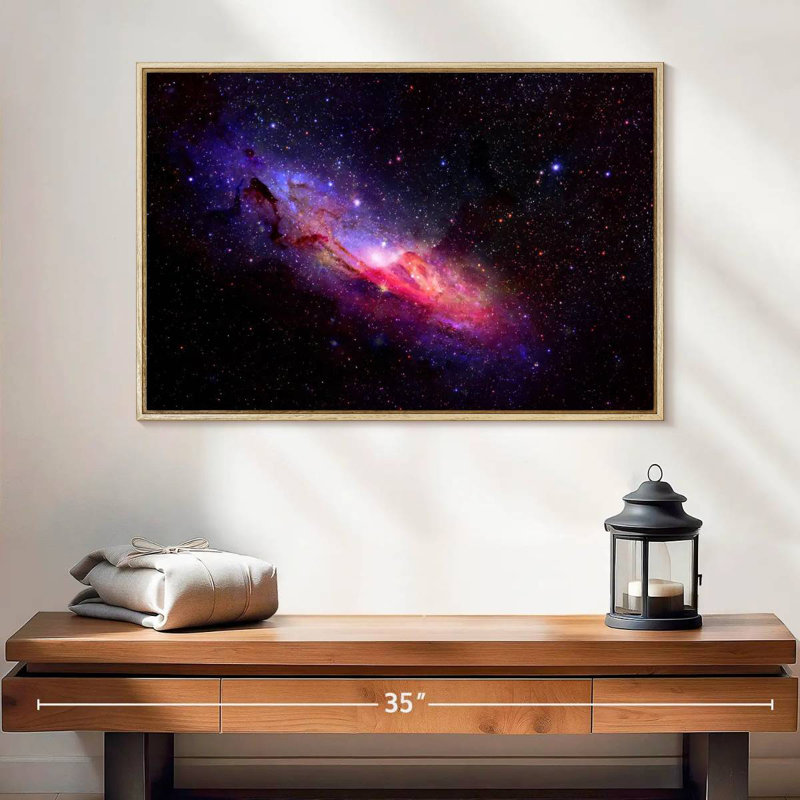 Galaxie dans l'espace, Cadre flottant en bois naturel, 25 po x 17 po