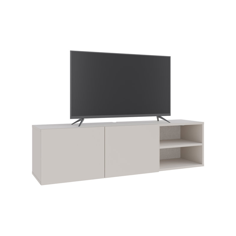 Floating TV Stand for 50" TVs with 2 Soft-Close Doors and Open Shelves, 140cm Wide, Beige