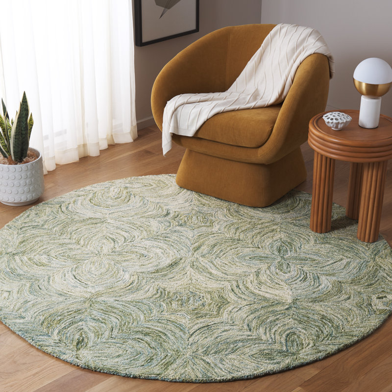 Abhithi Hand Tufted Wool/Cotton Solid Color Rug in Gray, Round 6"